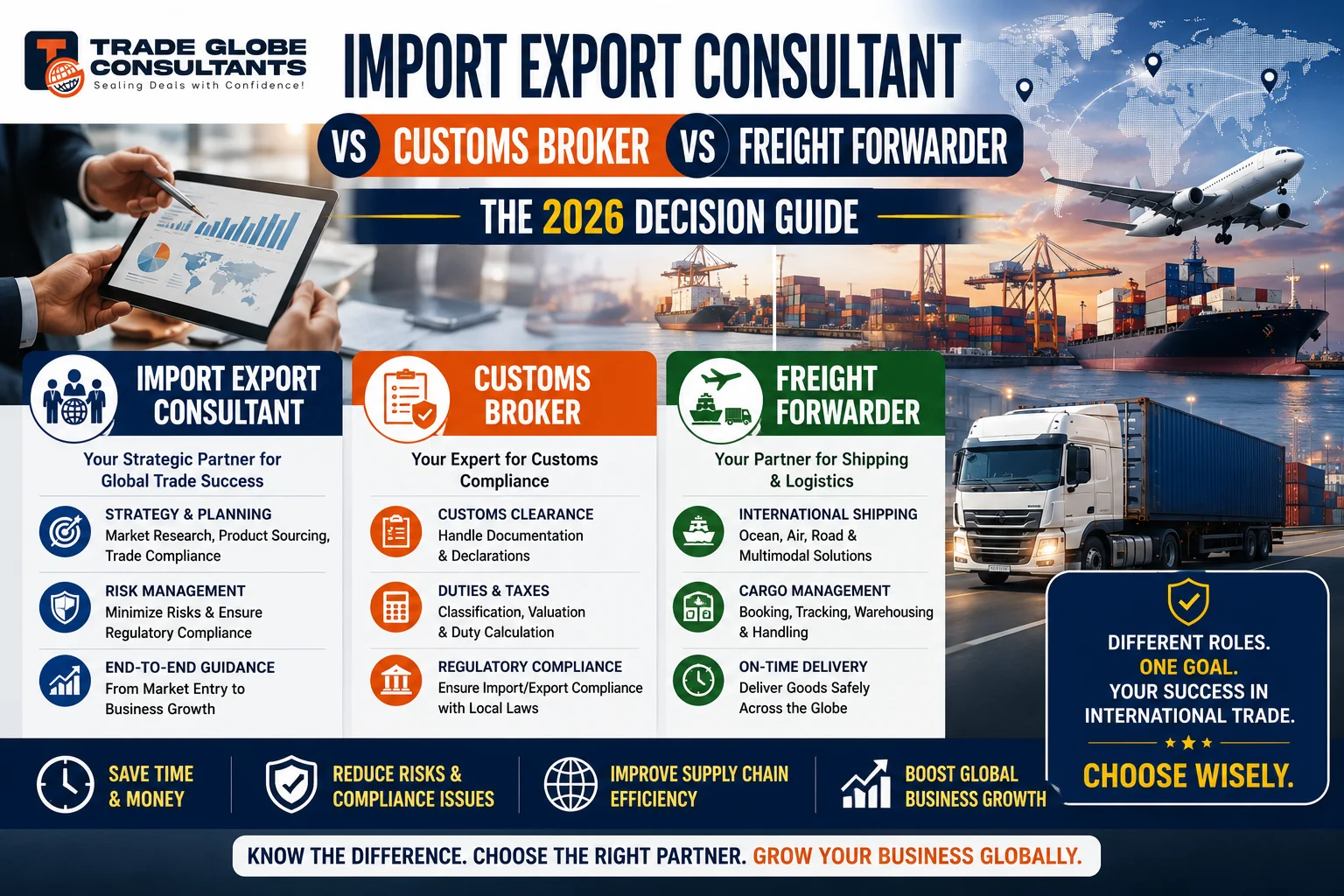 import export consultant vs customs broker vs freight forwarder